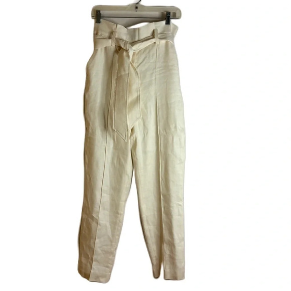 Veronica Beard Pants - Veronica Beard Clerence Paperbag Trouser Pants Linen Blend Belted White Size 8